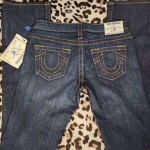 NWT True Religion Jeans Womens 27 x 33 Straight Leg Dark Blue Low Rise